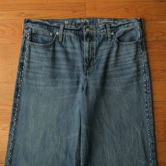 J.Crew Studded Lower Rise‎ Wide Leg 1984 Rigid Jeans Blue Denim Size 31 - Picture 2 of 9